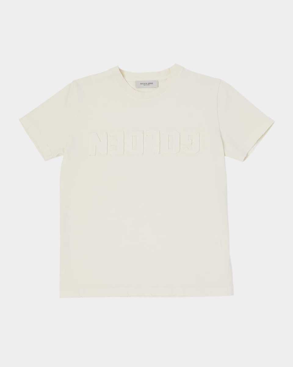 Kid's Golden Distressed Cotton Logo T-Shirt, Size 4-
